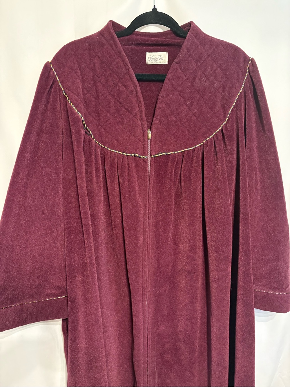 Vanity Fair Vintage Women’s Moody Maroon Zip-Front Robe with Piping SZ XXL